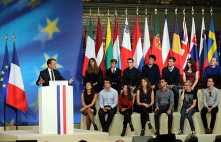 President Emmanuel Macron sets out his ideas for reforming the EU to students at the Sorbonne in Paris, September 2017